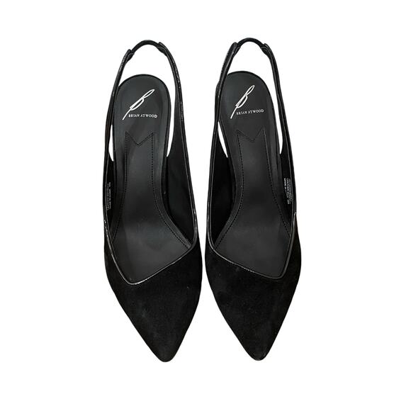 Brian Atwood Maya Black Suede Pointed Toe Slingback Heel Size 8.5 - Picture 2 of 9